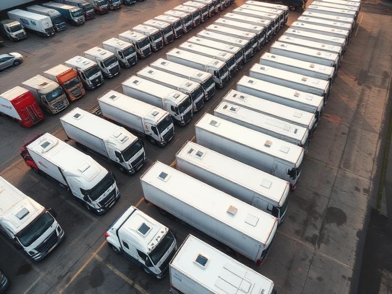 Company fleet of vehicles parked at a depot in Kenya